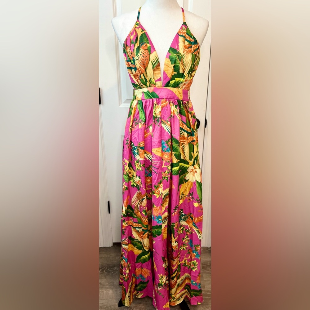Travachic Vacation Style Women's Plant Printed Spaghetti Strap Dress size m